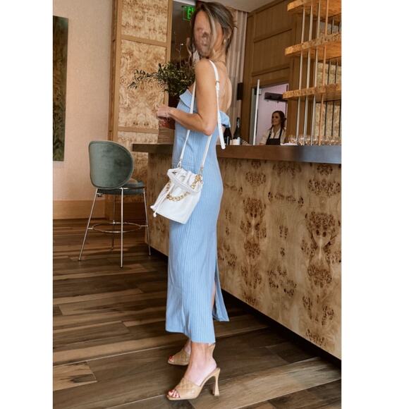 NEW $110 ABERCROMBIE Strapless Sheath Midi Dress Brunch Minimalist Blue XL Tall - Picture 13 of 13